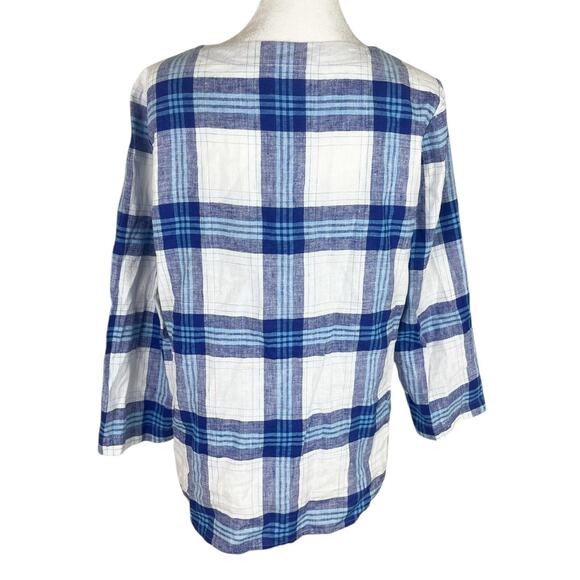 Habitat Clothes to Live In Blue White Plaid Linen Cotton Tunic Top Size XS - Picture 3 of 6